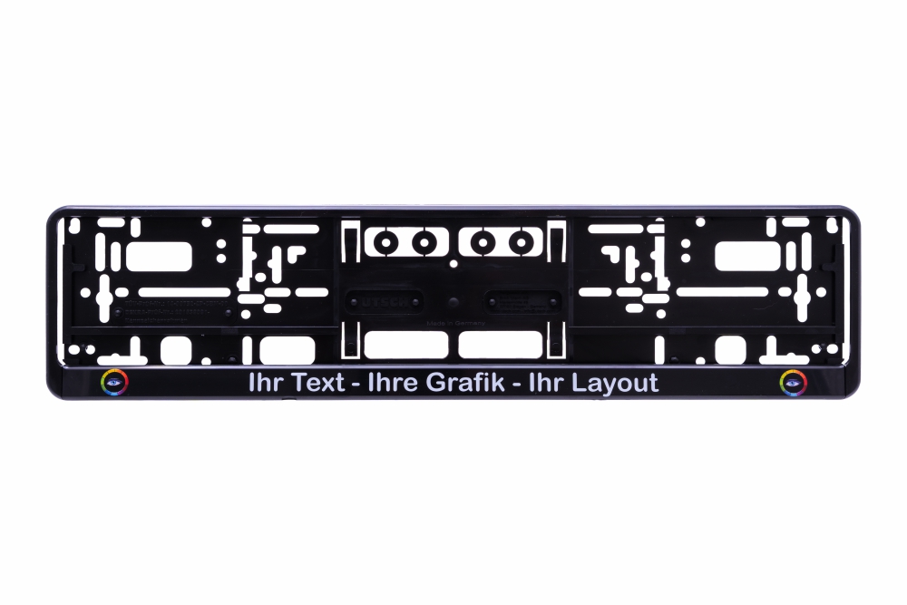 Kennzeichenhalter ERUSTAR Grundplatte mit Leiste schwarz 520 x 110 mm mit Digitaldruck