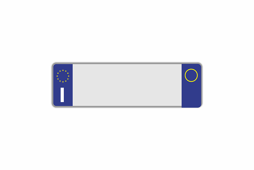 Plate Euro I / Italy with blue Euro-strip right side white reflex 360 x 110 x 1 mm